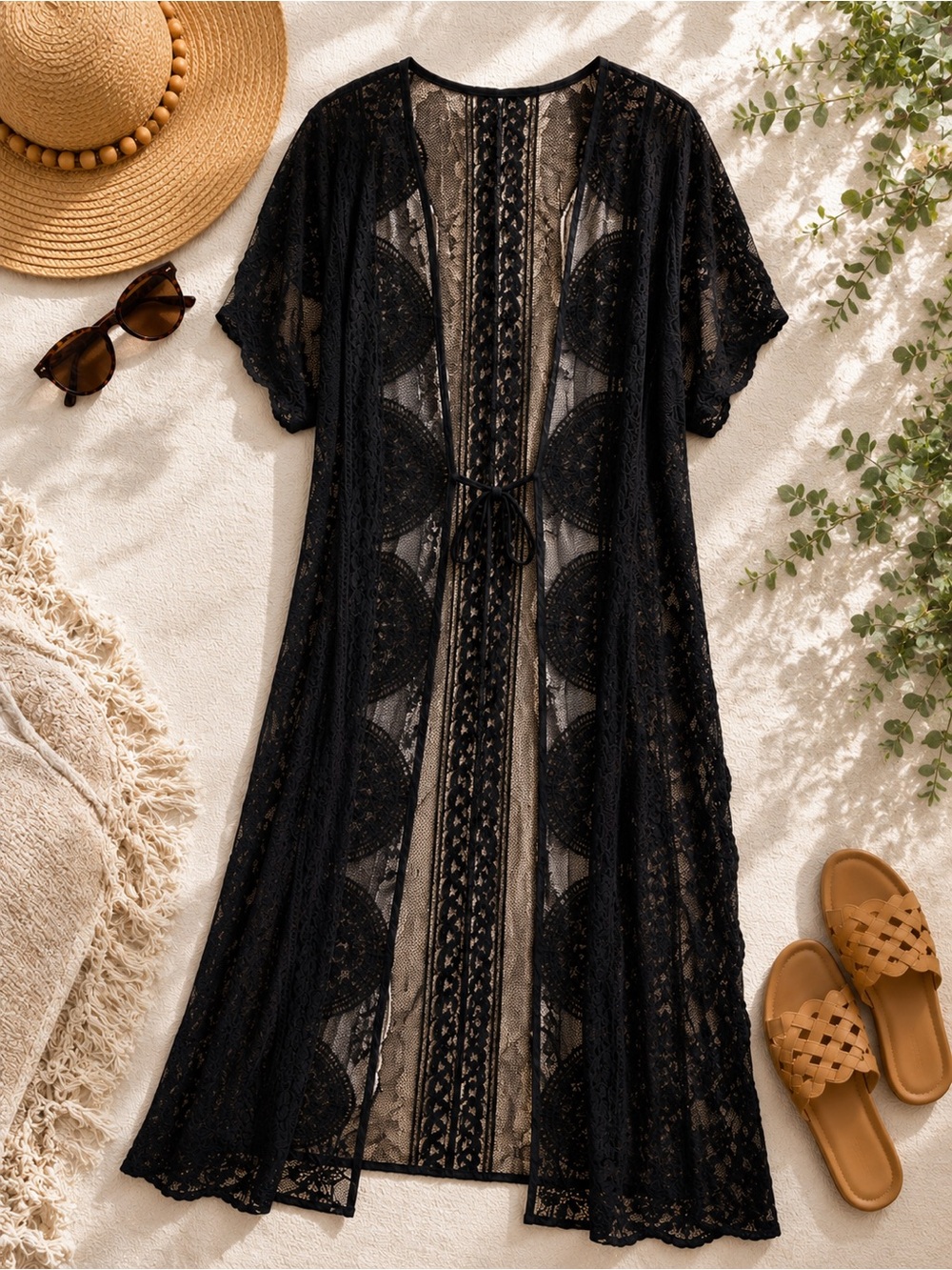 Black Lace Beach Cover-Up Kimono